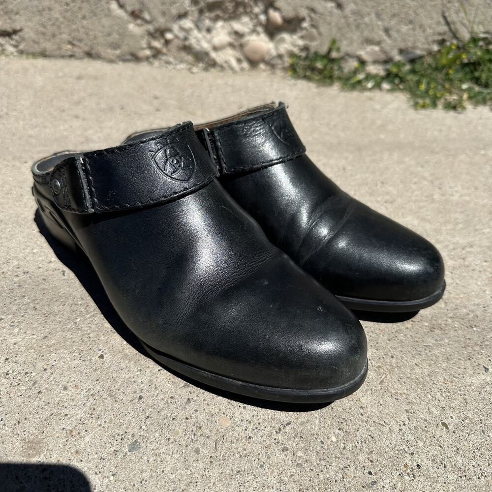 Ariat Mules Womens 8.5 Black Leather Slip On Round Toe Boots Western Casual